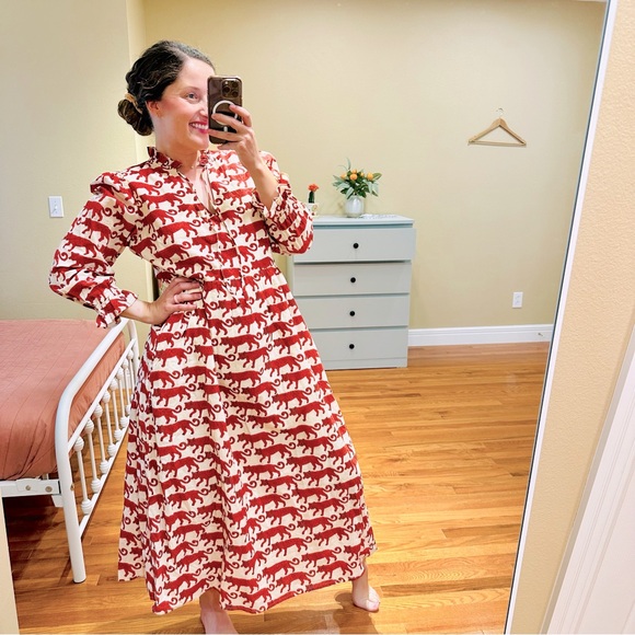 NWT Tuckernuck Pink City Prints Red Cream Block Print Tiger Maxi Dress Large - Picture 1 of 16